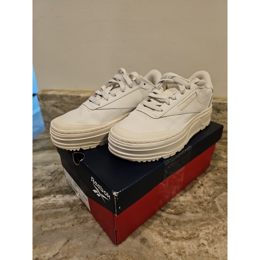 Reebok Club C Double Geo Triple White Size 5 Used QUICK SHIPPING Great Condition